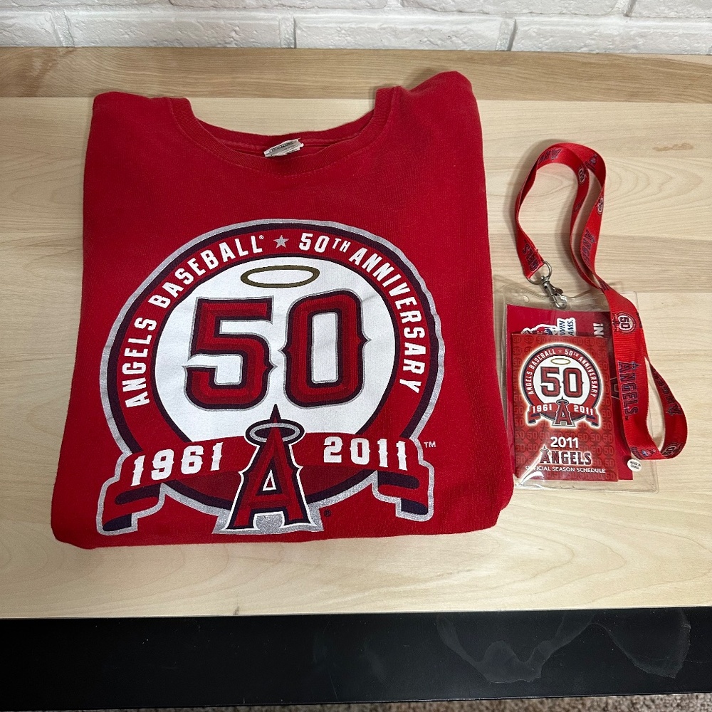 2011 LA Angels 50th Anniversary Opening night XL T-shirt and Lanyard